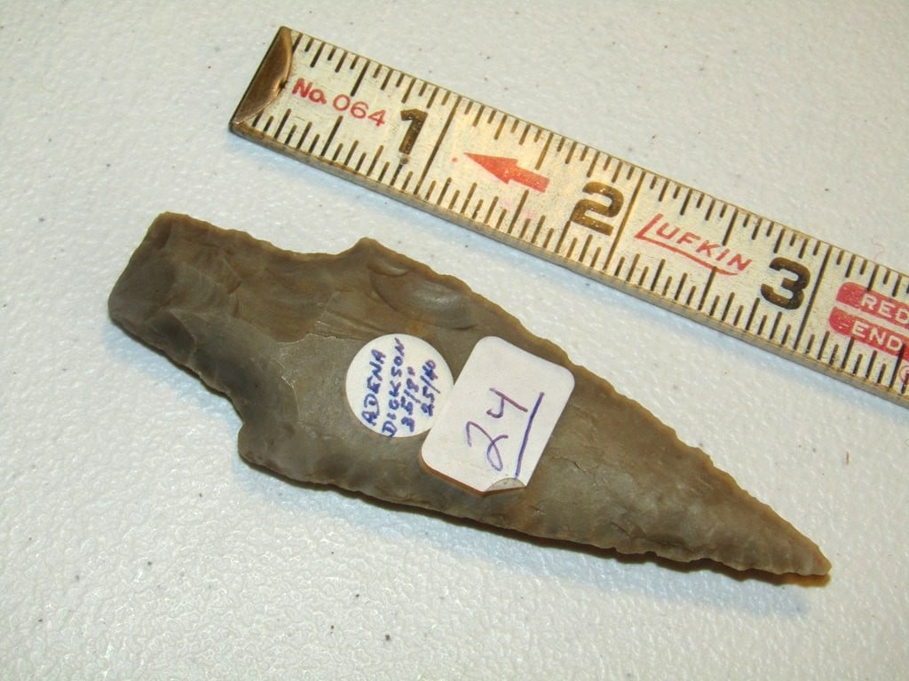 Point: 3 1/2" dark gray Adena point,Cook collection, not examined for coa