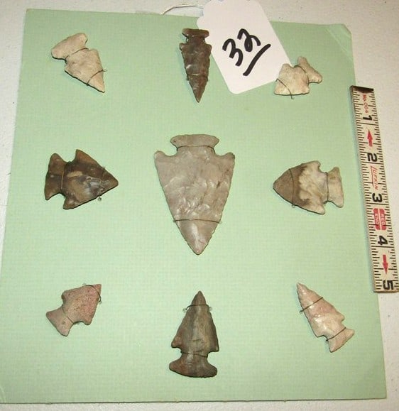 9 points: Display card with 9 pc points with info on back, Cook collection, not examined for coa