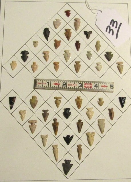 42 points: Display card with glued 42 pc Agee marked points, avg 3/4", Cook collection, not examined for coa