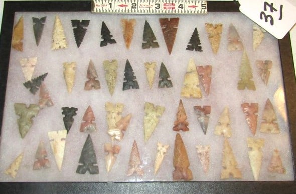 50 points: Display with appx 50 Cahokia points, Avg 1 1/2", Cook collection, not examained for coa