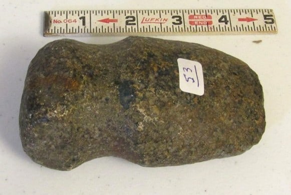 Axe: 4 1/2" full grooved stone axe, Ronald Lamp collection, not examined for coa