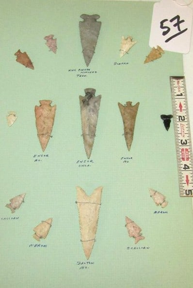 15 points: Display card with 15 various points and information, largest 2 3/4", Cook collection, not examined for coa