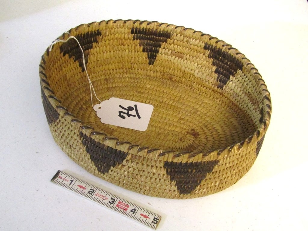Basket: Papago/Pima oval basket, 10" x 3", good condition, Lamp collection