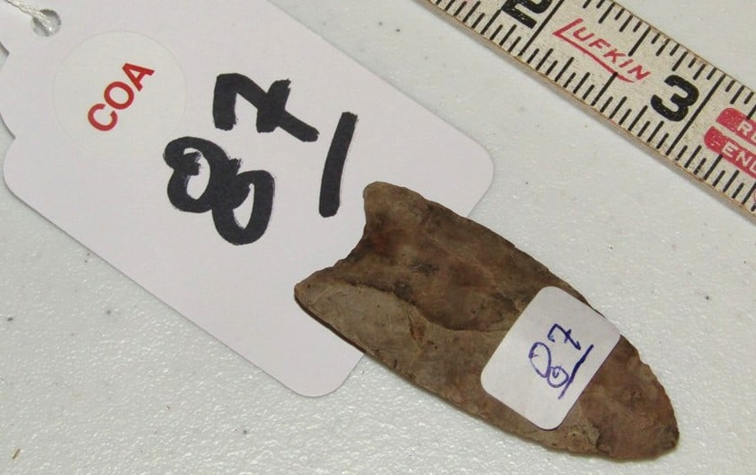 COA point: Stermer coa, 2 3/16" fluted Clovis point, Russ Hayward collection