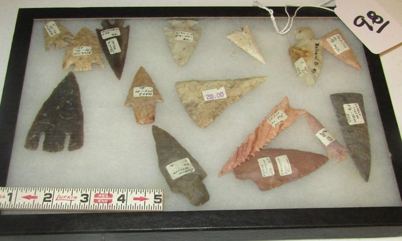 15 points: Display with 15 various points and information, Cook collection, not examined for coa