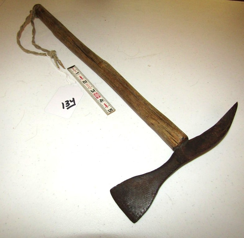 War club: Plains 18" war club with 8 3/4" iron spike head, wood handle, good condition