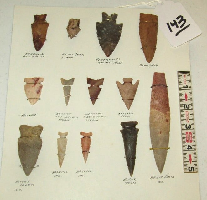 13 points: Display card with 13 pc points and information, largest 5", Cook collection, not examined for coa
