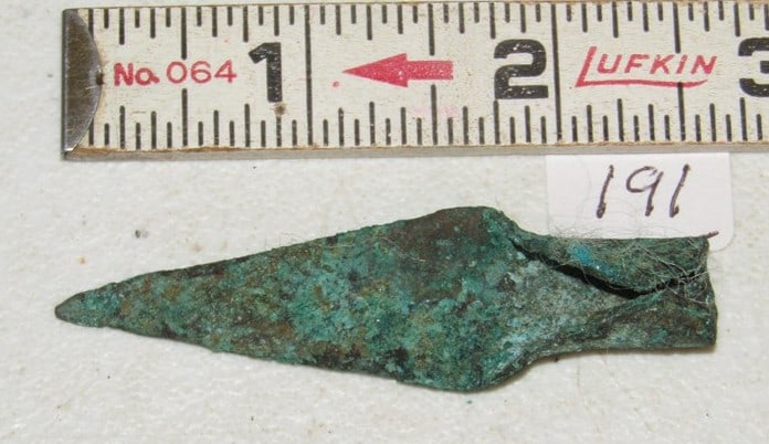 Point: 2 5/.8" copper socketed point, Cook collection, not examined for coa