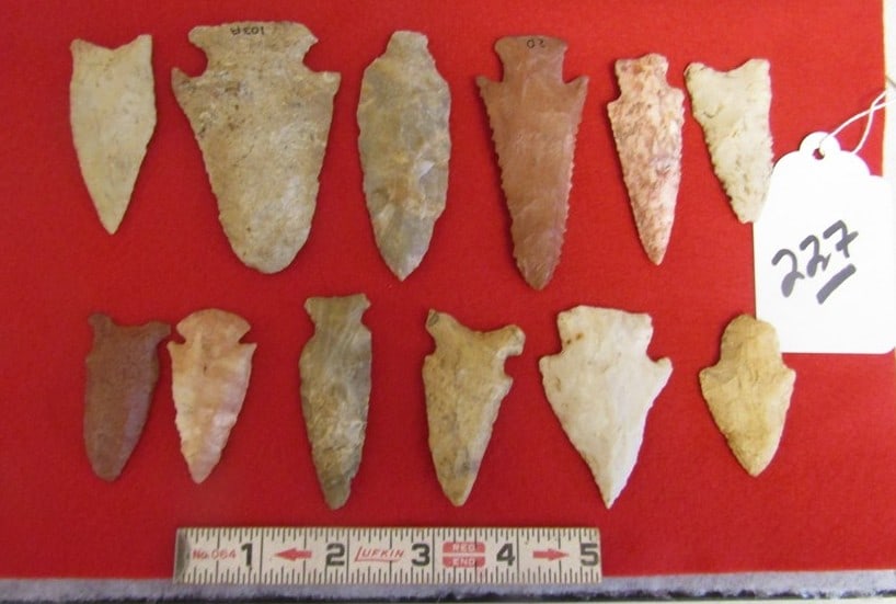 12 points: Display with 12 pc points, largest is 3 1/4", Lamp collection, not examined for coa