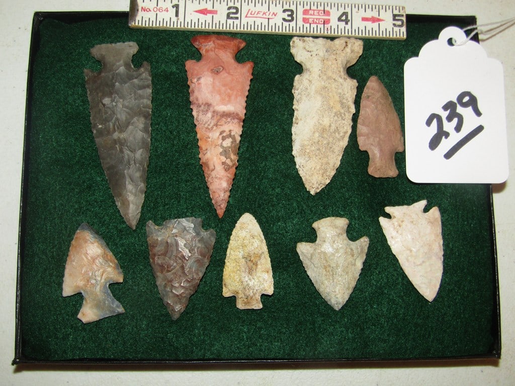9 points: Display with 9 pc points, largest 3 1/2", Lamp collection, not examined for coa