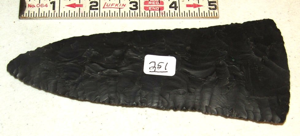 Flint knife: Display with large very thin 6 3/4" flint knife, Lamp collection, not examined for coa