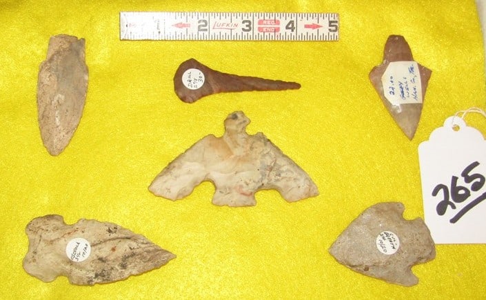 6 pc points: Display with 6 pc points, largest 3 3/4", Cook collection, not examined for coa