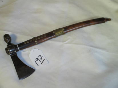 Plains pipe tomahawk: Plains 16" pipe tomahawk (un-finished), square tacks, 6 1/2" head, wire wraps, always stored