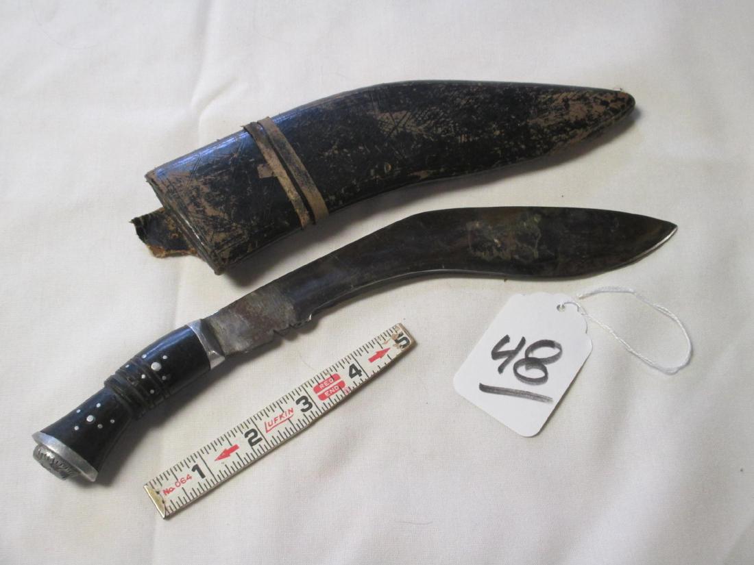Dagger & sheath: 12" curved dagger with leather sheath, unknown maker, 19th. Century