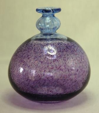 Kosta Boda Bertil Vallien Specimen Vase. Purple mo: Kosta Boda Bertil Vallien Specimen Vase. Purple mottled globular form with blue shaped neck, c.1971. H 11.5cm