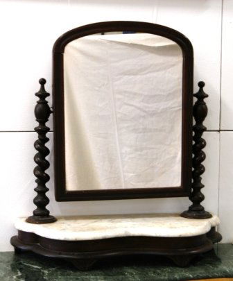 Victorian Toilet Mirror. Serpentine front topped: Victorian Toilet Mirror. Serpentine front topped with marble. Barley twist supports.