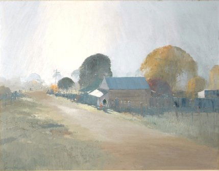 PARKER, Colin (b.1941) Autumn Morning at Wattle: PARKER, Colin (b.1941) Autumn Morning at Wattle Flat, NSW, 1980 Oil on Board 70 x 90 cm