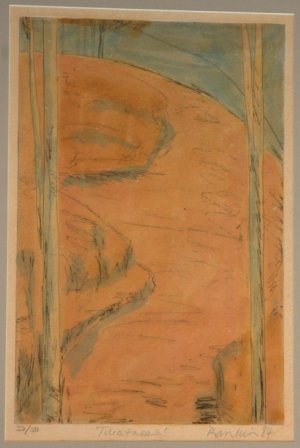 RANKIN, David (b.1946) Two Trees, 1984. Coloure: RANKIN, David (b.1946) Two Trees, 1984. Coloured Etching 32/50 44.5x30cm