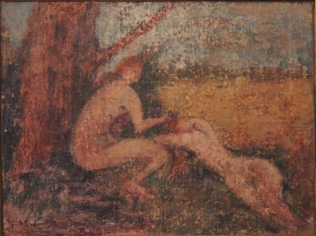 F McCubbin Two Nudes in Pastoral Landscape Oil 