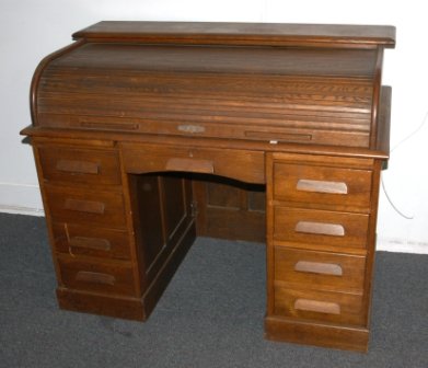 Oak Roll Top Twin Pedestal Desk. Cutler style. 101