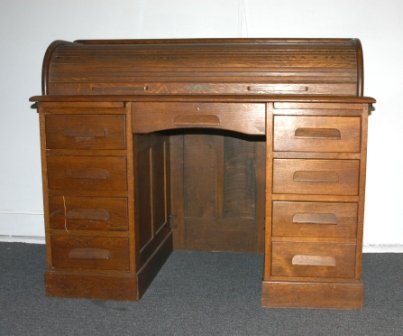 Oak Roll Top Twin Pedestal Desk. Cutler style. 101 - 2