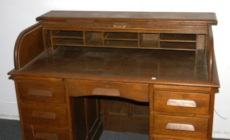 Oak Roll Top Twin Pedestal Desk. Cutler style. 101 - 3