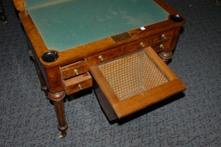 Victorian Walnut Envelope Card Table. With games bo - 10