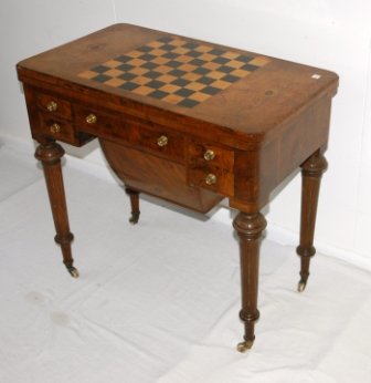 Victorian Walnut Envelope Card Table. With games bo - 5