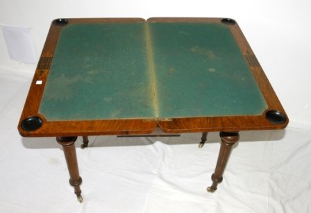 Victorian Walnut Envelope Card Table. With games bo - 8