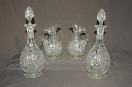 4 Matching Pieces Fancy Cut Crystal. 2 jugs & 2 dec