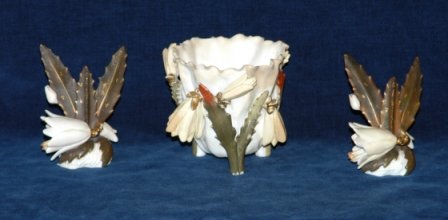 3 Pieces Moore Bros Porcelain. Bowl & 2 ornaments 