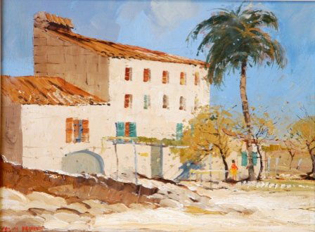 PARKER, Colin (b.1941) "'A Spanish Farmhouse,' M: PARKER, Colin (b.1941) "'A Spanish Farmhouse,' Mallorca." Oil on Board 21.5x29cm