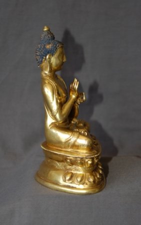 Fine Gilt Bronze Buddha Figure. Seated on double  - 6