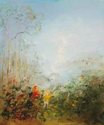 BOYD, David (b.1924) "Cloud Over the Mountains,": BOYD, David (b.1924) "Cloud Over the Mountains," c.1970's. Oil on Board 30x25cm