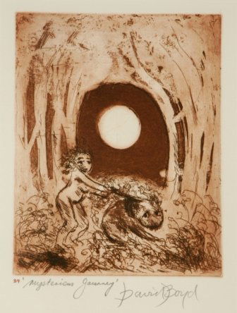 BOYD, David (b.1924) "Mysterious Journey," '84.: BOYD, David (b.1924) "Mysterious Journey," '84. Etching with Sepia 28x20cm