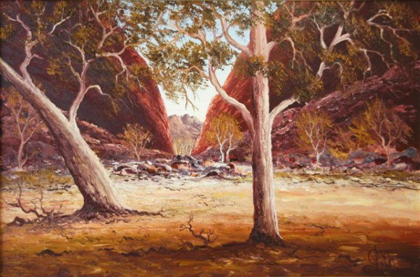 GUTH, Henk (b.1921) Central Australian Landscape: GUTH, Henk (b.1921) Central Australian Landscape Oil on Board 58x87.5cm
