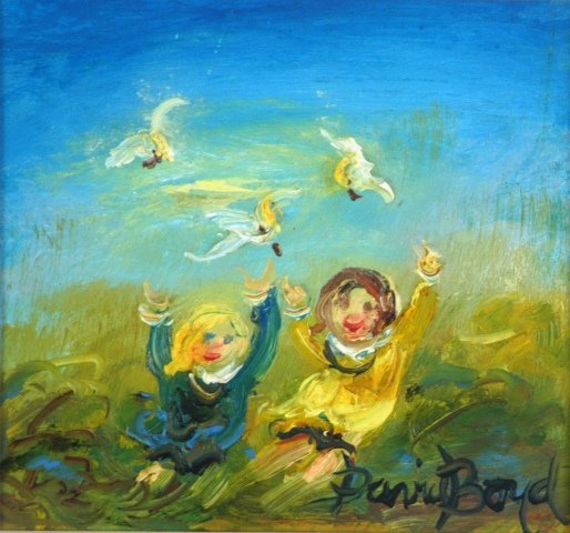 BOYD, David (b.1924) Children & Cockatoos Oil on: BOYD, David (b.1924) Children & Cockatoos Oil on Board 17x18.5cm