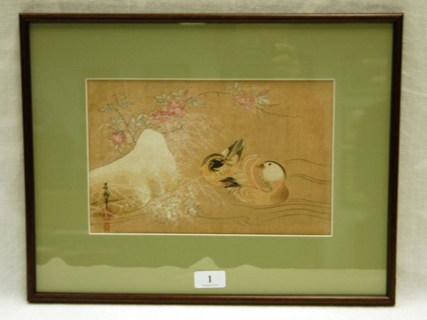 Chinese School Duck, Drake & Prunis Flowers. W/Clr 1 - 2
