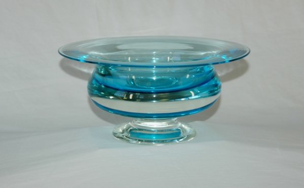 Heavy Aqua Tinged Art Glass Bowl. Possibly Holmeg: Heavy Aqua Tinged Art Glass Bowl. Possibly Holmegaard. Dia 29cm H 13cm