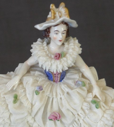 Dresden Crinoline Lady Figure. Damage to back. H - 2
