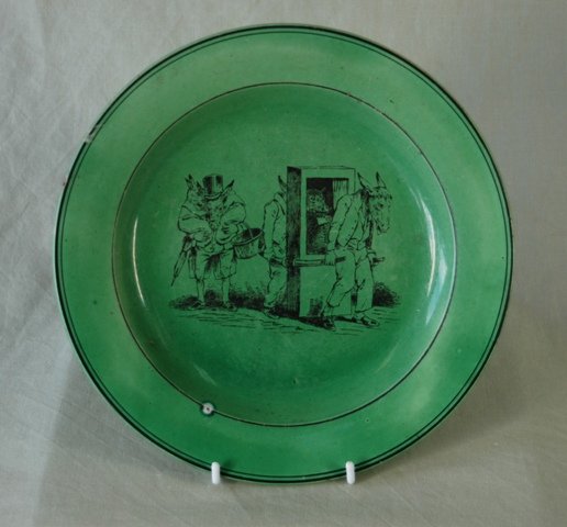 European C19th Tin Glaze Plate. Transfer satiric