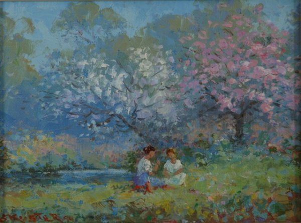 KUSTER, Otto (b.1941) Girls under Blossoming Tree