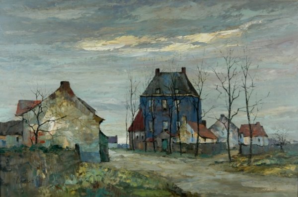 LAMEKE, V Blue House, Belgium. Oil on Board 23x90