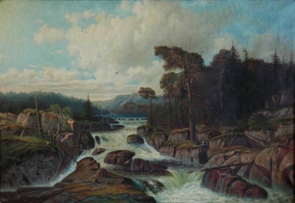GRONBERG, P.I. European River Scene with Fisherma