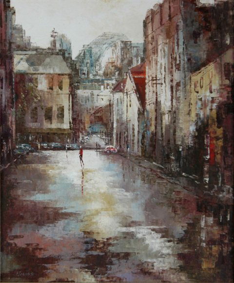 JOSEPH, Fay (b.1939) 'Grey Day, The Rocks (Sydney: JOSEPH, Fay (b.1939) 'Grey Day, The Rocks (Sydney),' 1975. Oil on Board 59.5x49.5cm