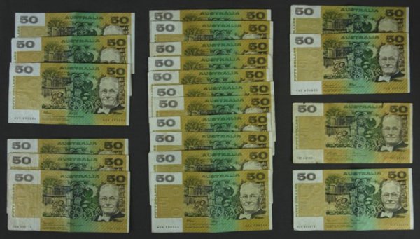 21 Australian $50 Paper Banknotes. 11x Fraser/Hi