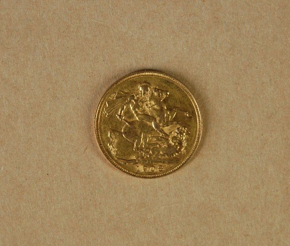1908 British Gold Sovereign. Approx VF.