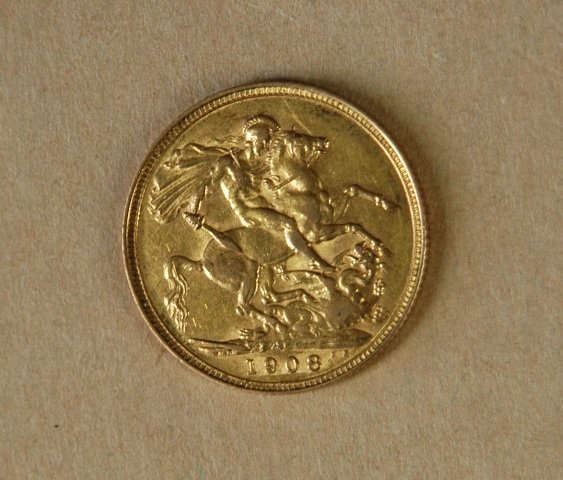 1908 British Gold Sovereign. Approx VF. - 2