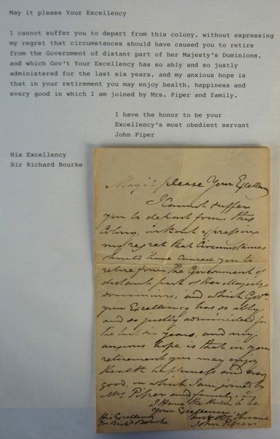 John PIPER. The Prince of Australia - because of: John PIPER. The Prince of Australia - because of his lavish Colonial lifestyle. Autograph Letter Signed 1 p 8vo with blank integral leaf. A fair copy written out by Piper of a letter addressed to His
