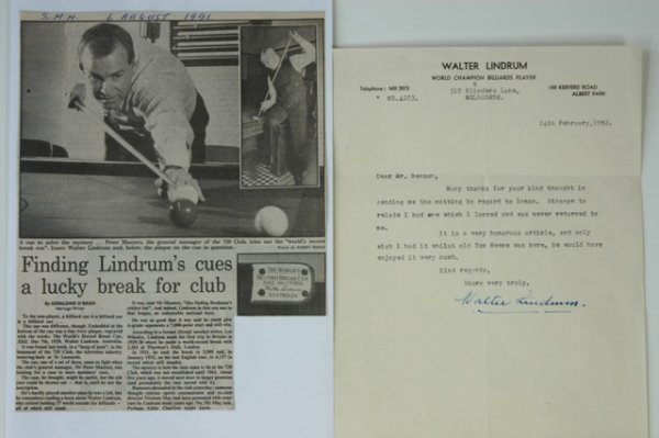 Walter LINDRUM. Australian Billiards World Champ